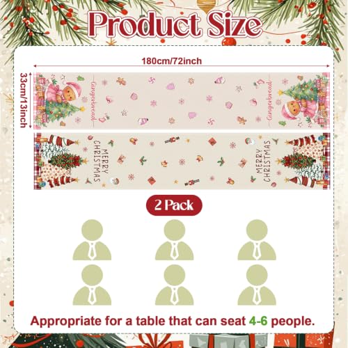 Gingerbread Man and Christmas Tree Table Runner Set - 2 Pack Holiday Decor
