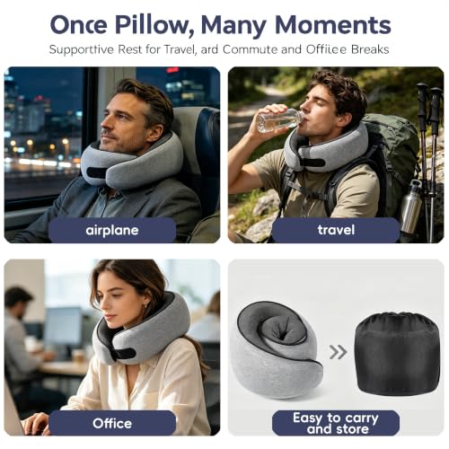 Travel Pillow for Airplanes Light Gray Memory Foam Neck Support with 360° Support