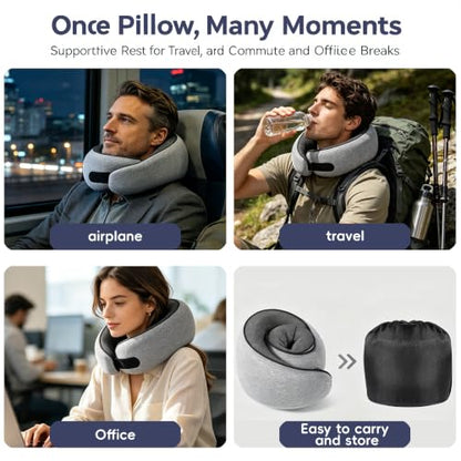 Travel Pillow for Airplanes Light Gray Memory Foam Neck Support with 360° Support