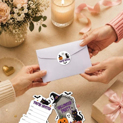 Halloween Tombstone Invitation Cards Set with Envelopes & Stickers - 15 Pack