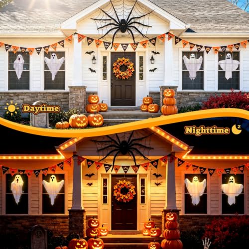 Halloween Outdoor Indoor Hanging Ghost Decorations - 4 Pack with Warm Light & DIY Arms