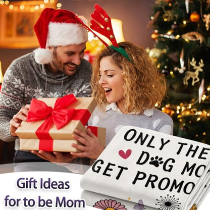 Beige Pregnancy Gift Blanket for New Moms - 60x50 Inches - Funny Dog Mom Message