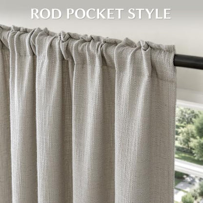 Greige Semi Sheer Linen Curtains Pack of 2 - 52W x 84L Inches for Living Room