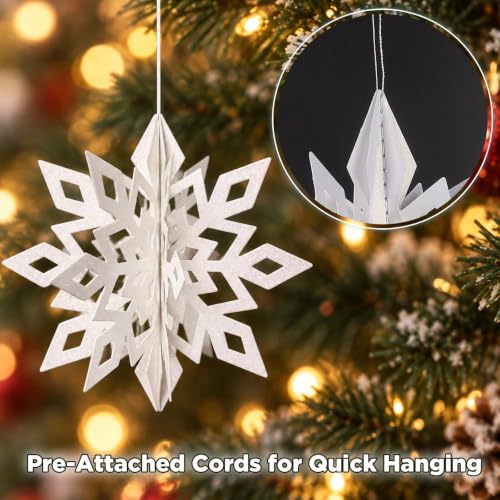 12Pcs 3D White Snowflake Decorations for Christmas & Winter Party