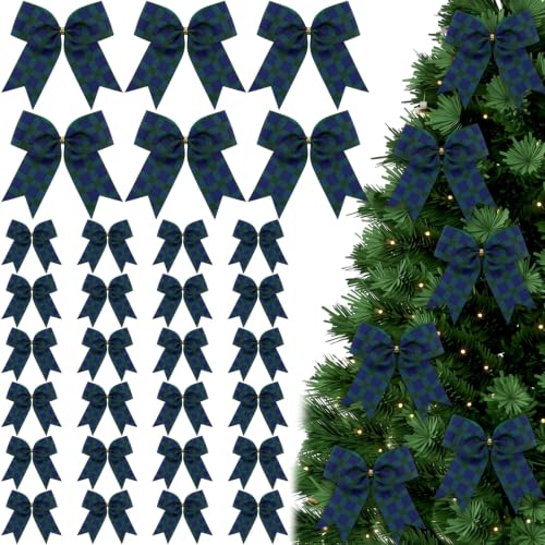 Buffalo Plaid Christmas Bows Decorations for Tree - 24 Pack, 6 Inch