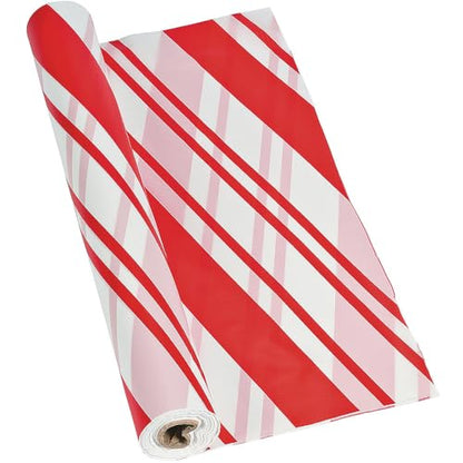 Disposable Candy Cane Striped Plastic Tablecloth Roll - Christmas Party Decor