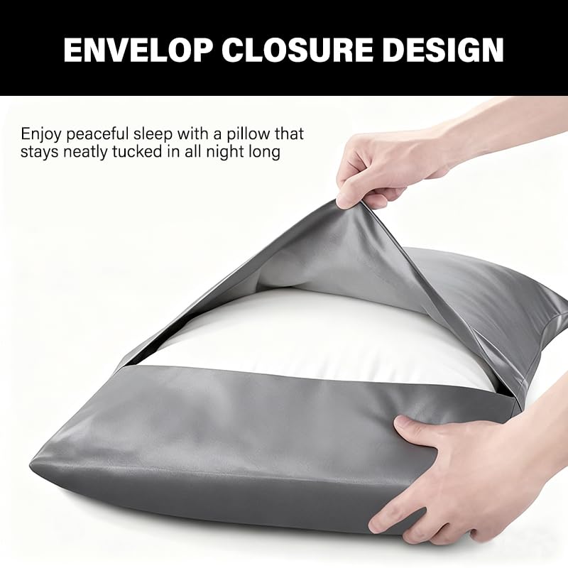 Satin Pillowcase Silkly Pillow Cases Soft Smooth 2 Pack Standard Size Queen Size Set of 2 Pillow Covers for Sleeping White