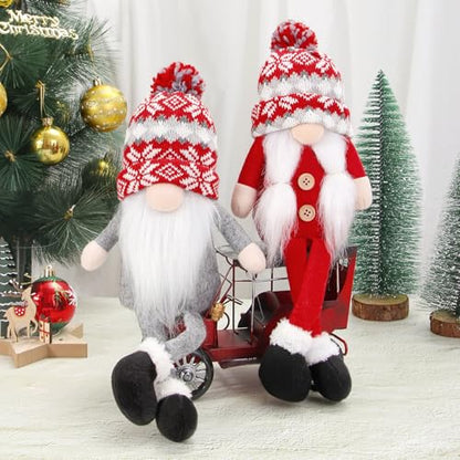 Christmas Gnome Decorations Set - Handmade Elf Santa Scandinavian Figurines