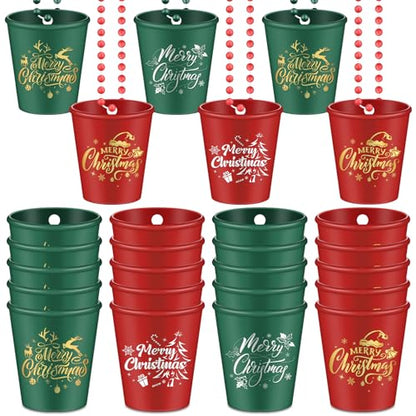 Christmas Shot Glass Necklaces 24 Pack - Red & Green Party Accessories