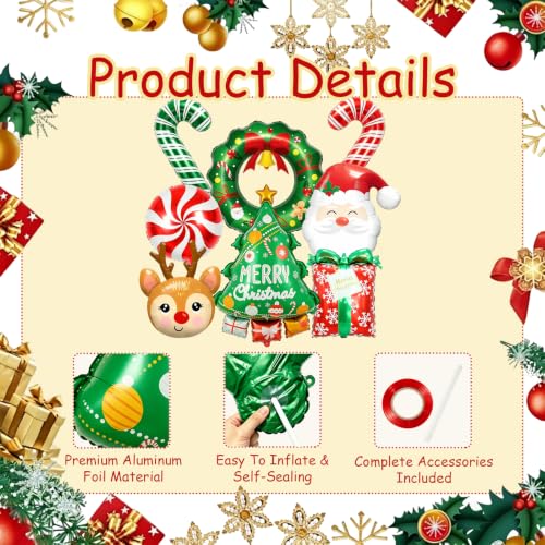 8Pcs Christmas Foil Balloons Set Reindeer Tree Santa Gift Wreath Candy Canes Indoor Holiday Decor
