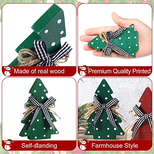 Christmas Wooden Tree Decor Set - Farmhouse Polka Dot Style, 3 Pieces