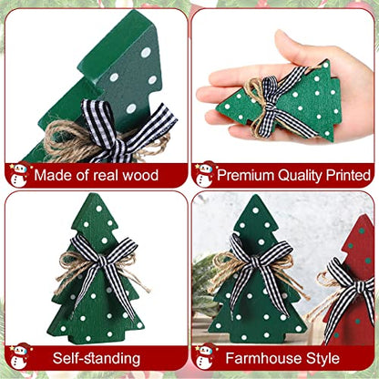 Christmas Wooden Tree Decor Set - Farmhouse Polka Dot Style, 3 Pieces