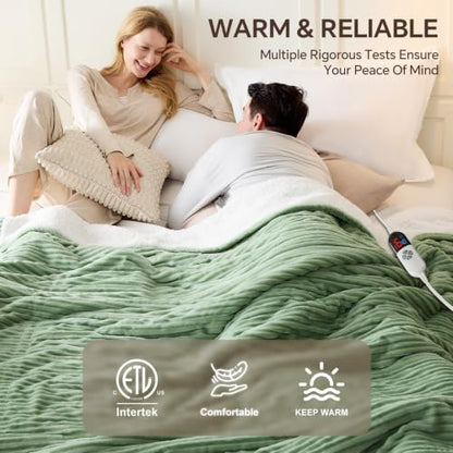 Green Full-Size Electric Heated Blanket with Preheat Function - 72x84 Inches