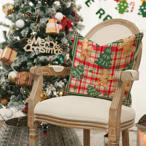 Multicolor Christmas Gingerbread Man Pillow Covers 18x18 Set of 2 - Holiday Decor