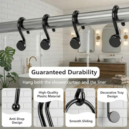 Bathway Plastic Shower Curtain Hooks - Black, Medium, 12 Pcs - Decorative Bathroom Hooks