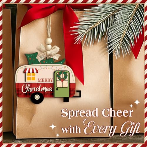Christmas Wooden Camper Ornament - Rustic Holiday Travel Decor