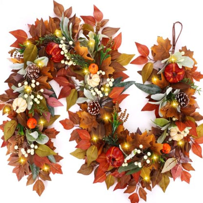 Elegant 6ft Fall Garland for Mantle with Lights - Autumn Decor