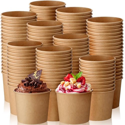Disposable Kraft Ice Cream Cups 11 oz Dark Brown - 200 Pack