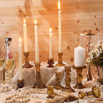 10 Pack Glass Candle Holders Crystal Taper Candlestick Set Brown Classic