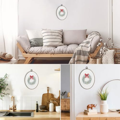 Christmas Oyster Wreath Wall Art - Oval Framed Canvas Decor, 11.3x8.7 Inches