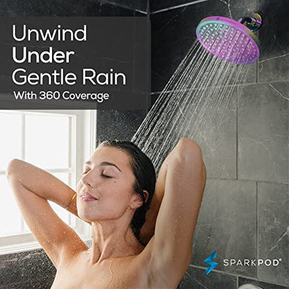 SparkPod Shower Head - High Pressure Rain - Premium Quality Luxury Design - Easy Clean Adjustable Replacement for Your Bathroom Shower Heads (Radiant Rainbow, 8 Inch Round)