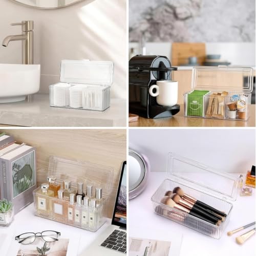 Clear Acrylic Double-Sided Makeup Brush Holder with Lid for Vanity Storage