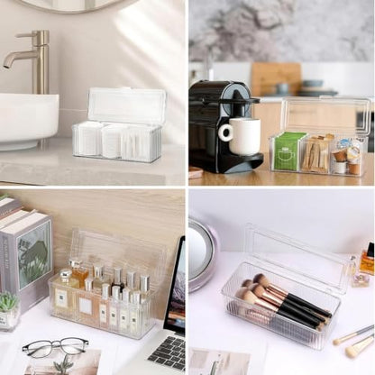Clear Acrylic Double-Sided Makeup Brush Holder with Lid for Vanity Storage