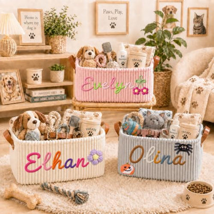 Personalized Pet Toy Storage Basket for Dogs and Cats - Custom Name & Icon