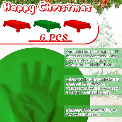 Patelai Disposable Christmas Tablecloth 6 Pack Red Dark Green 54x108 Inch Waterproof Holiday Party Cover