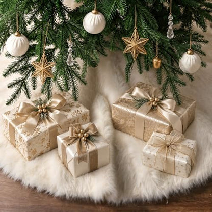 60 Inch White Faux Fur Christmas Tree Skirt - Extra Large Snow White Holiday Decor