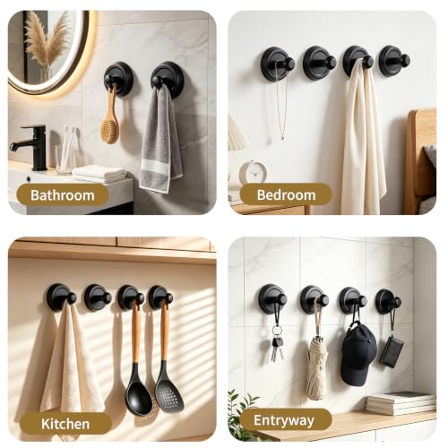Black Suction Cup Hooks Removable Bathroom Towel Holder Shower Organizer