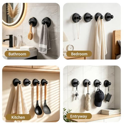 Black Suction Cup Hooks Removable Bathroom Towel Holder Shower Organizer