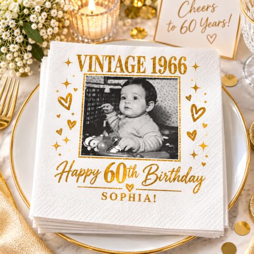 Personalized 50th Birthday Napkins - Custom Photo Cocktail Party Supplies - Birthday Napkin 5