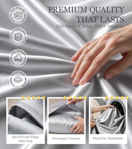 Pearl Gray Satin Queen Pillowcase 2 Pack - Gentle on Hair & Skin, Cooling & Soft