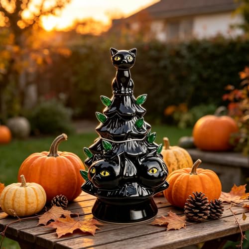 Light-Up Black Cat Halloween Christmas Figurine - Tree Decor, Reusable