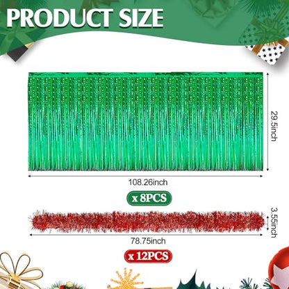 Crowye 20 Pcs Christmas Parade Float Decor Kit with Green Table Skirt and Red Garland