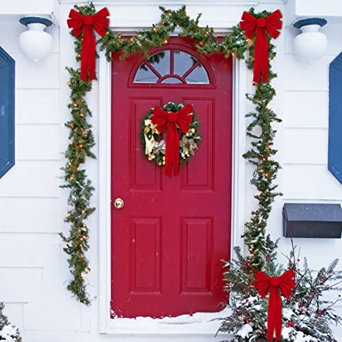 Christmas Red Velvet Bow Set - 21x9 Inches Holiday Decor for Windows, Doors, & Gifts