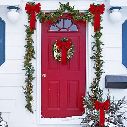 Christmas Red Velvet Bow Set - 21x9 Inches Holiday Decor for Windows, Doors, & Gifts
