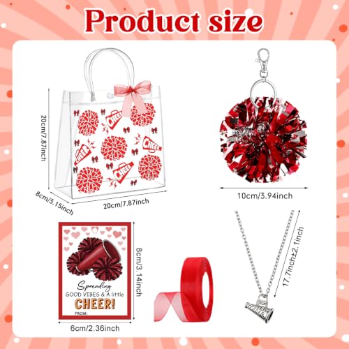 Red Cheerleader Gift Set Bulk 12 Pieces with Necklaces, Gift Bags, Ribbons