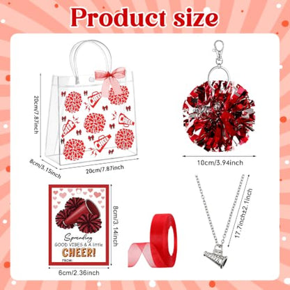 Red Cheerleader Gift Set Bulk 12 Pieces with Necklaces, Gift Bags, Ribbons