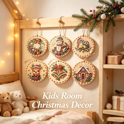 Multi-Colored Wooden Christmas Ornament DIY Craft Kit with Pearls & Gems