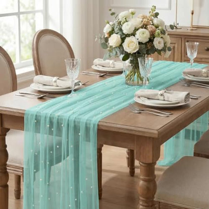 10-Pack Turquoise Pearl Gauze Table Runners 28x120 Inches Home Decor