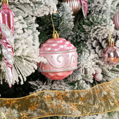 Pink Christmas Ornaments Set - 62 Shatterproof Plastic Baubles for Tree Decor