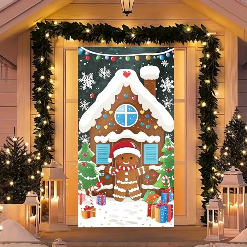Gingerbread House Holiday Door Cover - Christmas Porch Decor 35x71 in