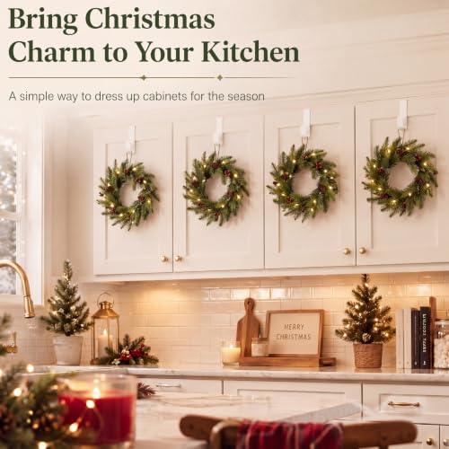 4Pcs Christmas Wreath & Cabinet Door Hooks 3x0.9'' White - No Damage