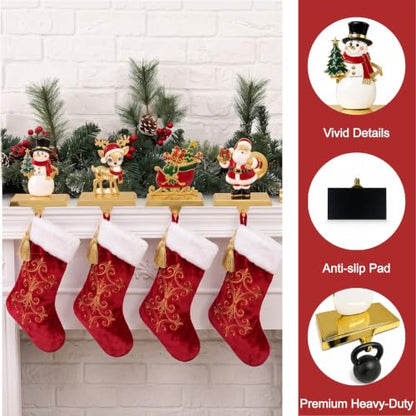 Christmas Stocking Holders Set of 2/4/6 with Sparkling Deer Design - Gold Green