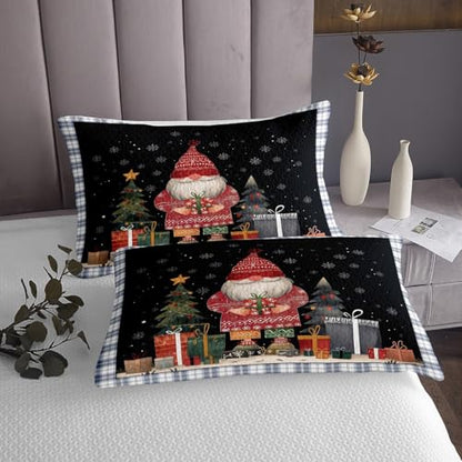 Christmas Queen Bedspread Set with Snowflake & Gnome Design - 3 Piece Kids Bedding, Castle Fairy