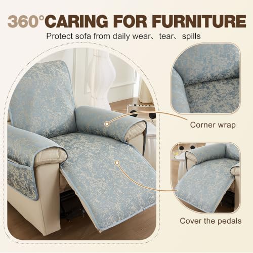 Summer Microfiber Recliner Cover Non-Slip 1 Seater with Storage Blue