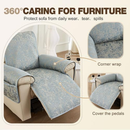 Summer Microfiber Recliner Cover Non-Slip 1 Seater with Storage Blue