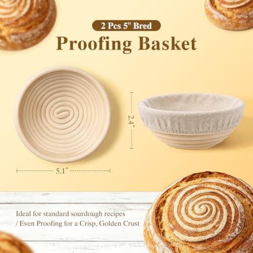 Cream White Dutch Oven for Sourdough Bread Baking with Lid & Banneton Proofing Baskets
